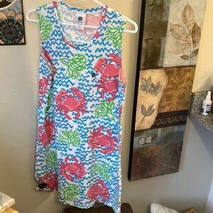 Simply Southern Blue and Pink Crab Print Dress M/L Fabulous Cotton Fit!!